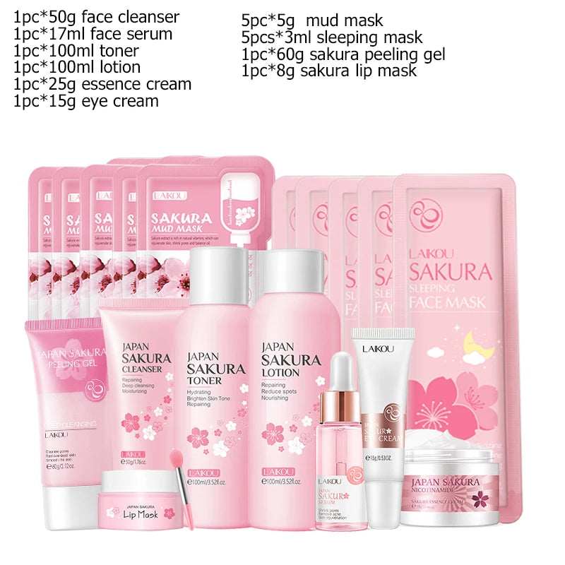 Sakura Face Care Set: Cleanser, Serum, Peeling Gel & More