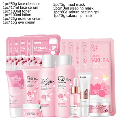 Sakura Face Care Set: Cleanser, Serum, Peeling Gel & More