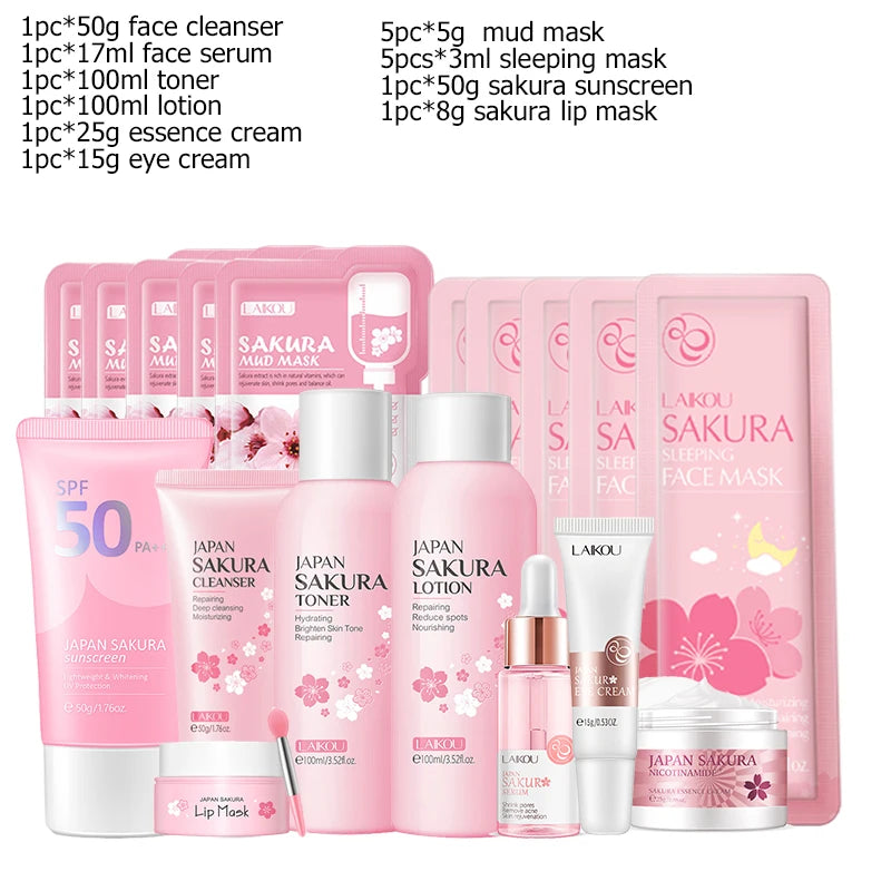 Sakura Face Care Set: Cleanser, Serum, Peeling Gel & More