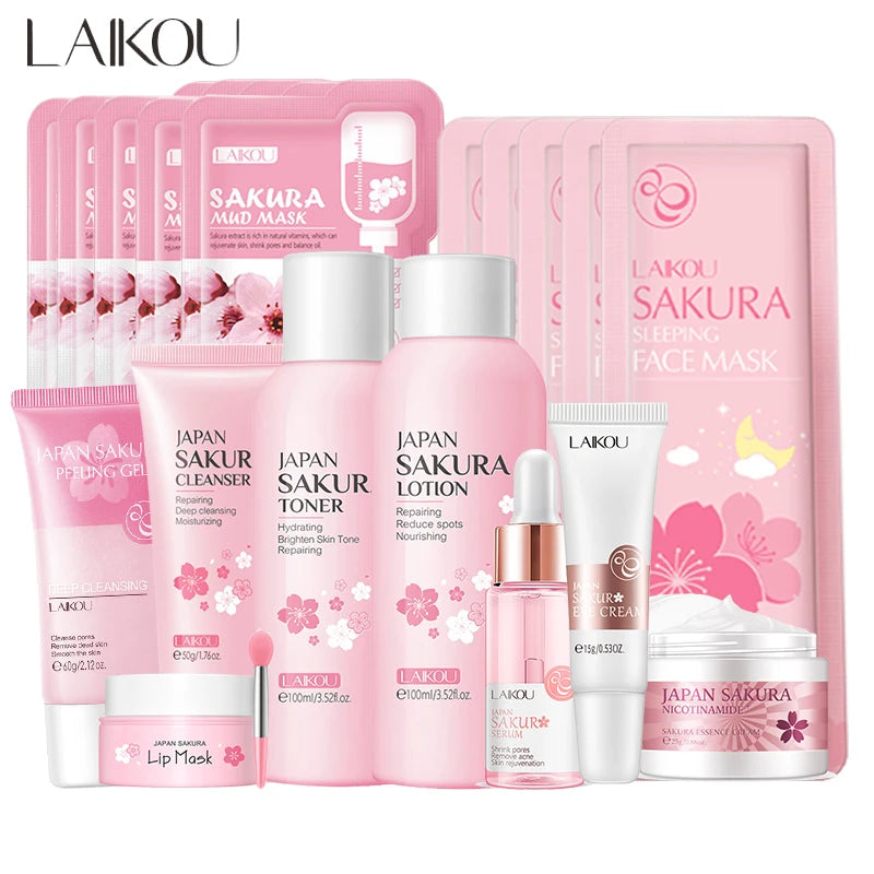 Sakura Face Care Set: Cleanser, Serum, Peeling Gel & More